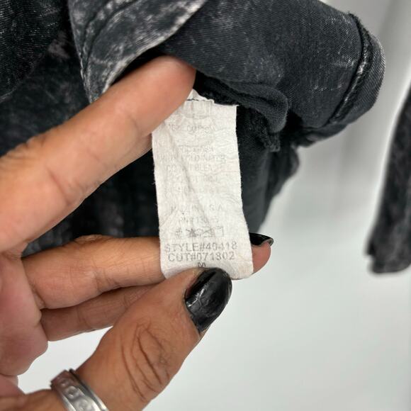 American Age Hooded Top Medium Gray Long Sleeve V-Neck Lace Back Detail Grunge - Picture 5 of 12